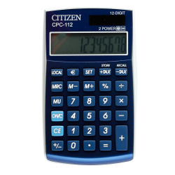Калькулятор карманный 12 разрядов Citizen CPC112BLWB двойное питание 120*72*9мм голубой