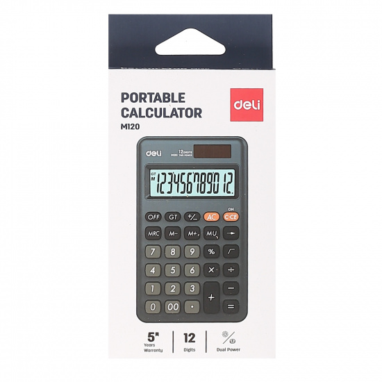 Калькулятор карманный, 115*68*10 мм, 12 разрядов Deli EM120BLACK