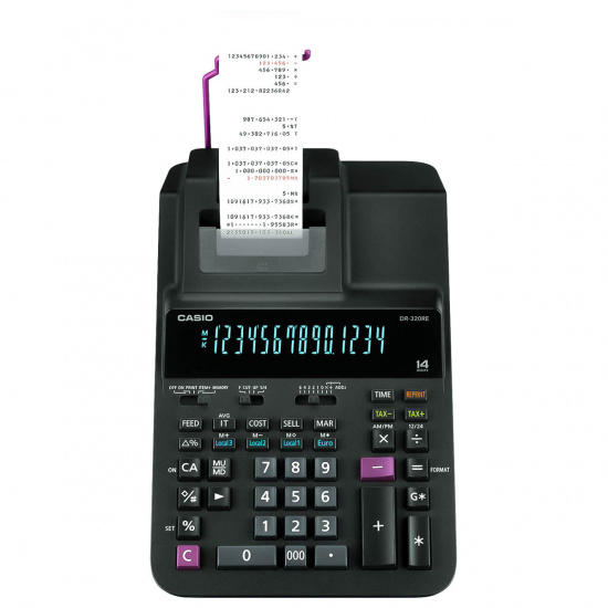 Калькулятор с печатающим устройством, 14 разрядов, питание от сети, батарея, 340*205*85 мм Casio DR-320RE-E-EC
