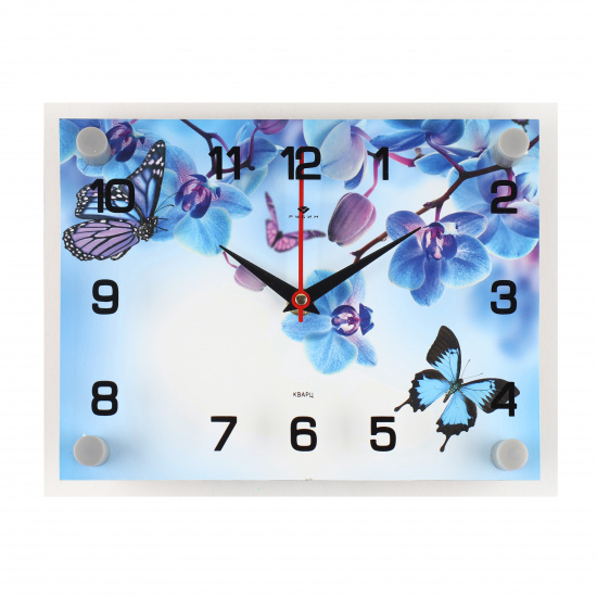 Часы настенные "Фиолетовые Орхидеи и бабочки" 25,5х20х4,5 (стекло, плавный ход) 2026-1120