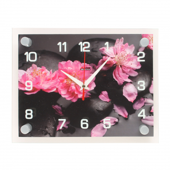 Часы настенные "Камни с цветами" 25,5х20х5 (стекло, плавный ход) WB-DAO-1