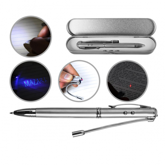 Фонарик+лазерная указка+ручка в футляре с подсв Mazari TETRA M-7324 син+невидим чернила 