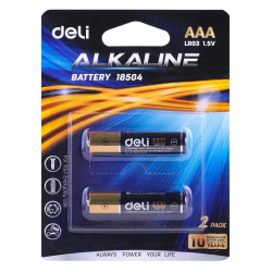 Батарейки КОМПЛЕКТ, 2 шт, мизинчиковые (AAA), алкалиновая, LR03, 2 шт, блистер с европодвесом, Deli