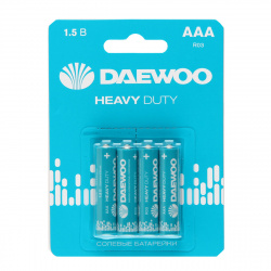 Батарейка Daewoo Heavy Duty солевая, R03, 4 шт, блистер с европодвесом