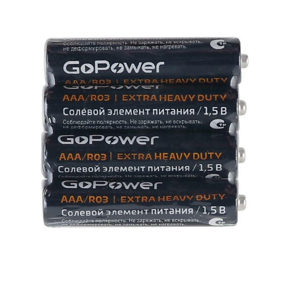 Батарейка, GoPower, солевая, R03, 4 шт, без блистера