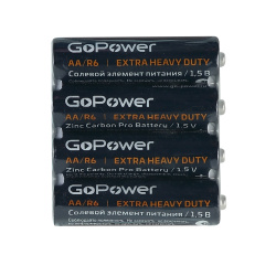 Батарейка GoPower солевая, R06, 4 шт, без блистера