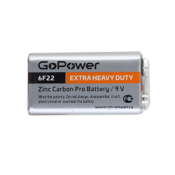 Батарейка GoPower Heavy Duty солевая, 6F22, 1 шт, без блистера