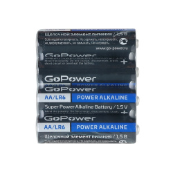 Батарейка GoPower алкалиновая, LR06, 4 шт, без блистера