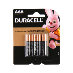 Батарейка, Duracell, алкалиновая, LR03, 4 шт, блистер с европодвесом