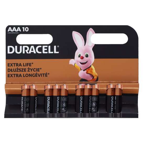 Батарейка, Duracell, алкалиновая, LR03, 10 шт, блистер с европодвесом