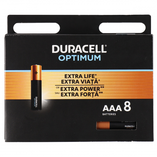 Батарейка Duracell Оptimum алкалиновая, LR03, 8 шт, блистер с европодвесом