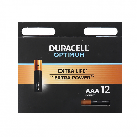 Батарейка Duracell OPTIMUM алкалиновая, LR03, 12 шт, блистер с европодвесом