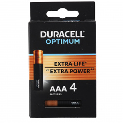 Батарейка Duracell Оptimum алкалиновая, LR03, 4 шт, блистер с европодвесом