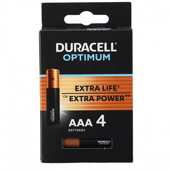 Батарейка Duracell OPTIMUM алкалиновая, LR03, 4 шт, блистер с европодвесом