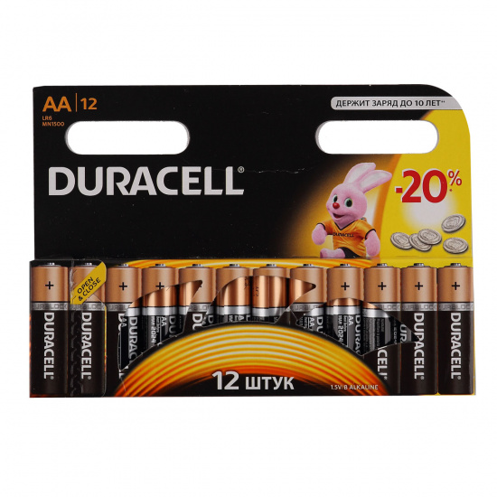 Батарейка Duracell Basic алкалиновая, LR06, 12 шт, блистер с европодвесом
