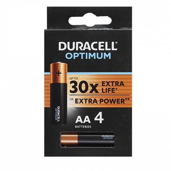 Батарейка Duracell OPTIMUM алкалиновая, LR06, 4 шт, блистер с европодвесом