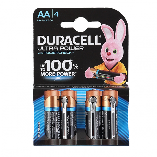 Батарейка Duracell Ultra Power алкалиновая, LR06, 4 шт, блистер с европодвесом