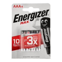 Батарейка, Energizer, MAX, алкалиновая, LR03, 4 шт, блистер с европодвесом