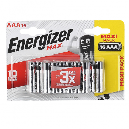 Батарейка Energizer MAX алкалиновая, LR03, 16 шт, блистер с европодвесом