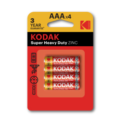 Батарейка, Kodak, Zinc, солевая, R03, 4 шт, блистер с европодвесом