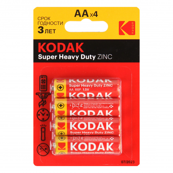 Батарейка Kodak солевая, R06, 4 шт, блистер с европодвесом
