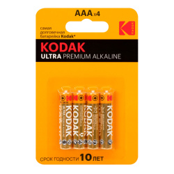 Батарейка Kodak ULTRA PREMIUM алкалиновая, LR03, 4 шт, блистер с европодвесом