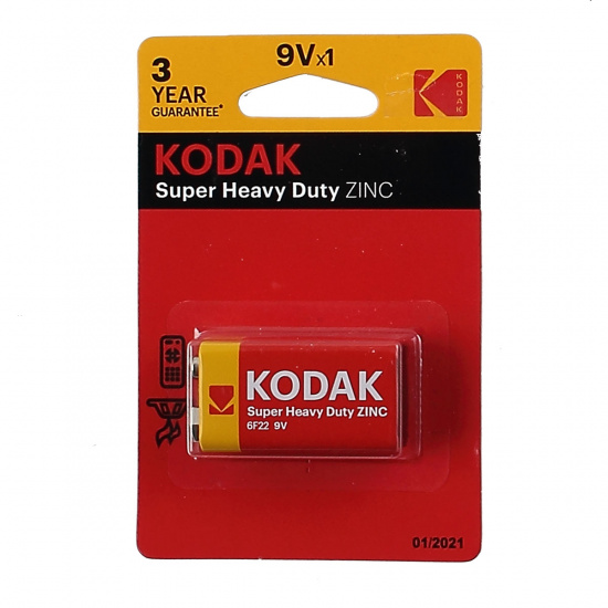 Батарейка Kodak солевая, 6F22, 1 шт, блистер с европодвесом