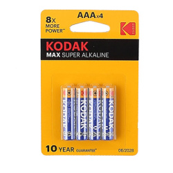 Батарейка, Kodak, MAX, алкалиновая, LR03, 4 шт, блистер с европодвесом