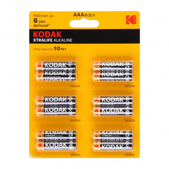 Батарейка Kodak алкалиновая, LR03, 12 шт, блистер с европодвесом