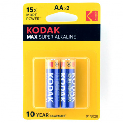 Батарейка Kodak Max Super Alkaline алкалиновая, LR06, 2 шт, блистер с европодвесом