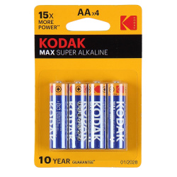 Батарейка, Kodak, MAX, алкалиновая, LR06, 4 шт, блистер с европодвесом