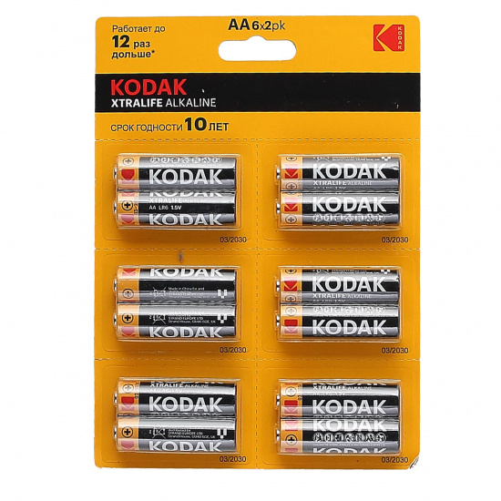 Батарейка Kodak алкалиновая, LR06, 12 шт, блистер с европодвесом