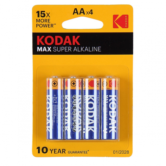 Батарейка Kodak алкалиновая, LR06, 4 шт, блистер с европодвесом