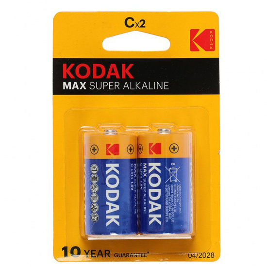 Батарейка Kodak MAX алкалиновая, C (LR14), 2 шт, блистер с европодвесом