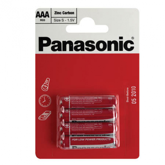 Батарейка Panasonic Zink Carbon солевая, R03, 4 шт, блистер с европодвесом