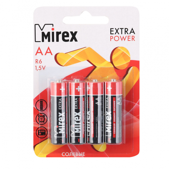 Батарейка Mirex солевая, R06, 4 шт, блистер с европодвесом