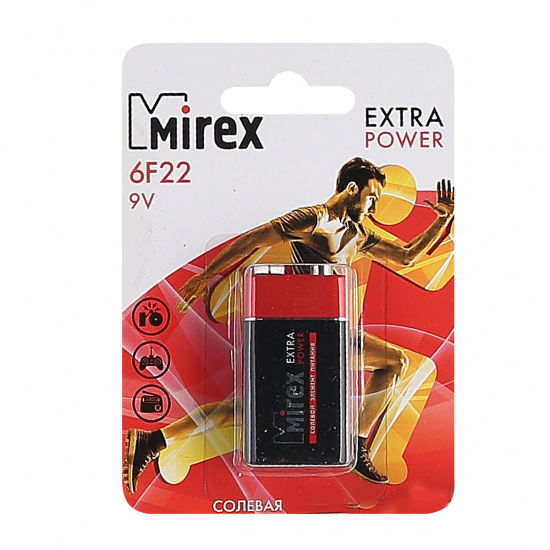 Батарейка Mirex солевая, 6F22, 1 шт, блистер с европодвесом