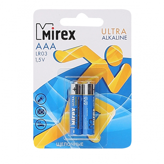 Батарейка Mirex алкалиновая, LR03, 2 шт, блистер с европодвесом