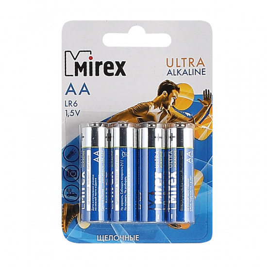 Батарейка Mirex алкалиновая, LR06, 4 шт, блистер с европодвесом