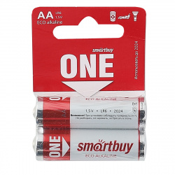 Батарейка Smart Buy ONE Eco Alkaline алкалиновая, LR06, 2 шт, блистер с европодвесом