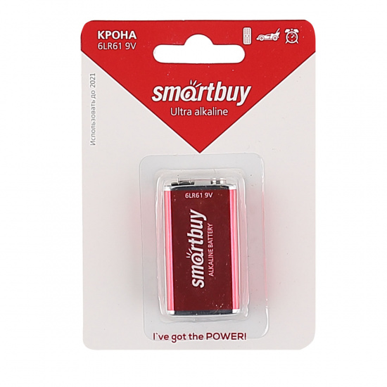 Батарейка SmartBuy алкалиновая, 6LR61, 1 шт, блистер с европодвесом