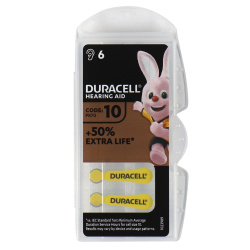 Батарейка Duracell Hearing Aid воздушно-цинковая, ZA10, 6 шт, блистер с европодвесом