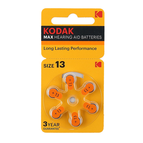 Батарейка Kodak MAX Hearing Aid воздушно-цинковая, ZA13, 6 шт, блистер с европодвесом