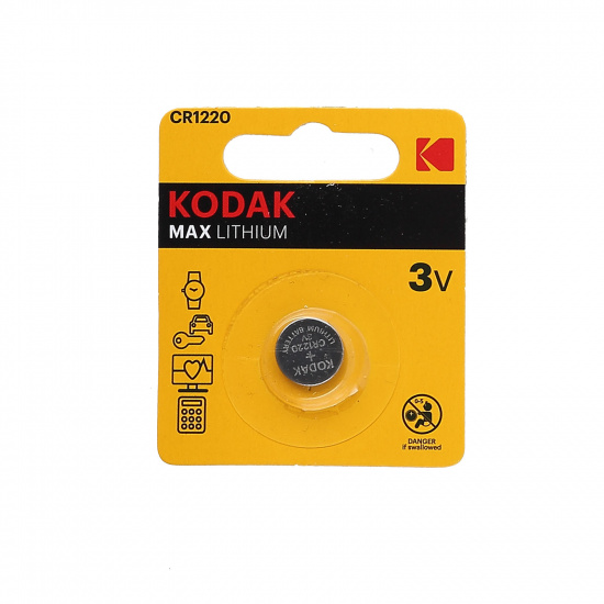Батарейка Kodak литиевая, CR1220, 1 шт, блистер с европодвесом