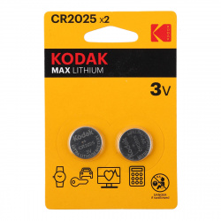 Батарейка Kodak литиевая, CR2025, 2 шт, блистер с европодвесом
