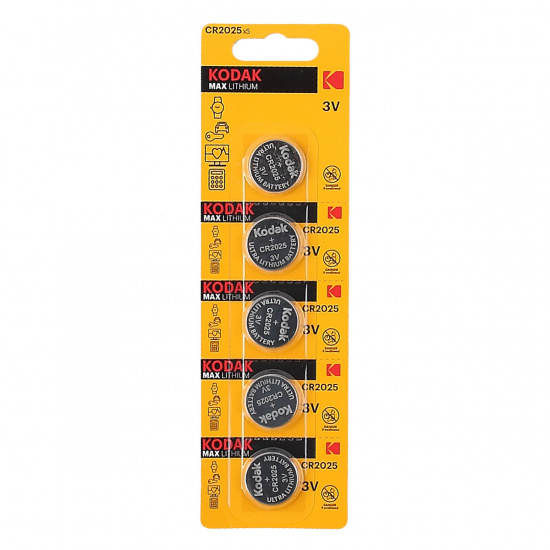 Батарейка Kodak литиевая, CR2025, 5 шт, блистер с европодвесом
