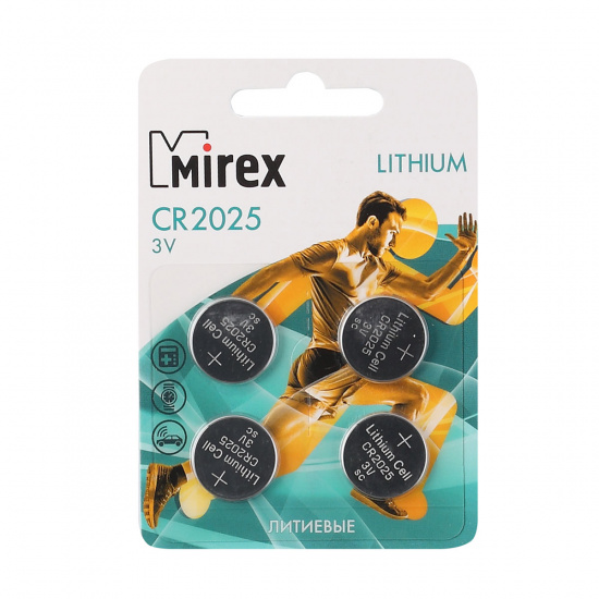 Батарейка Mirex литиевая, CR2025, 4 шт, блистер с европодвесом