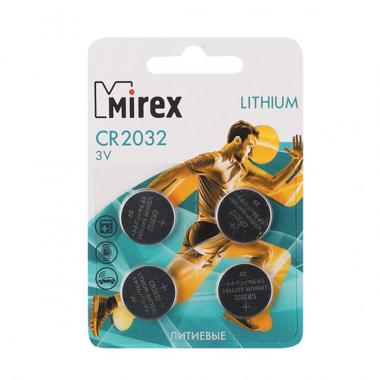 Батарейка Mirex литиевая, CR2032, 4 шт, блистер с европодвесом