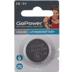 Батарейка, таблетки, литиевая, CR2450, 1 шт, блистер с европодвесом, GoPower