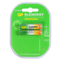 Аккумуляторы КОМПЛЕКТ (блистер 2 шт.) GP R03 650 ReEnergy 65AAAHCRGY-2CRCB2